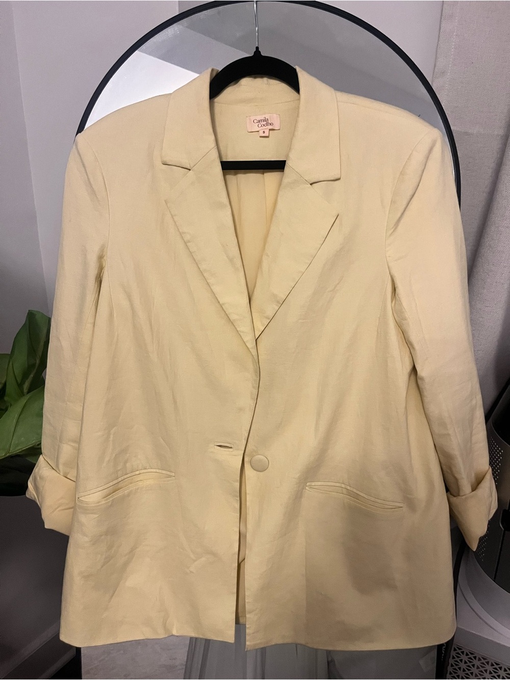 Camila Coelho Pale Yellow Single-Button Blazer